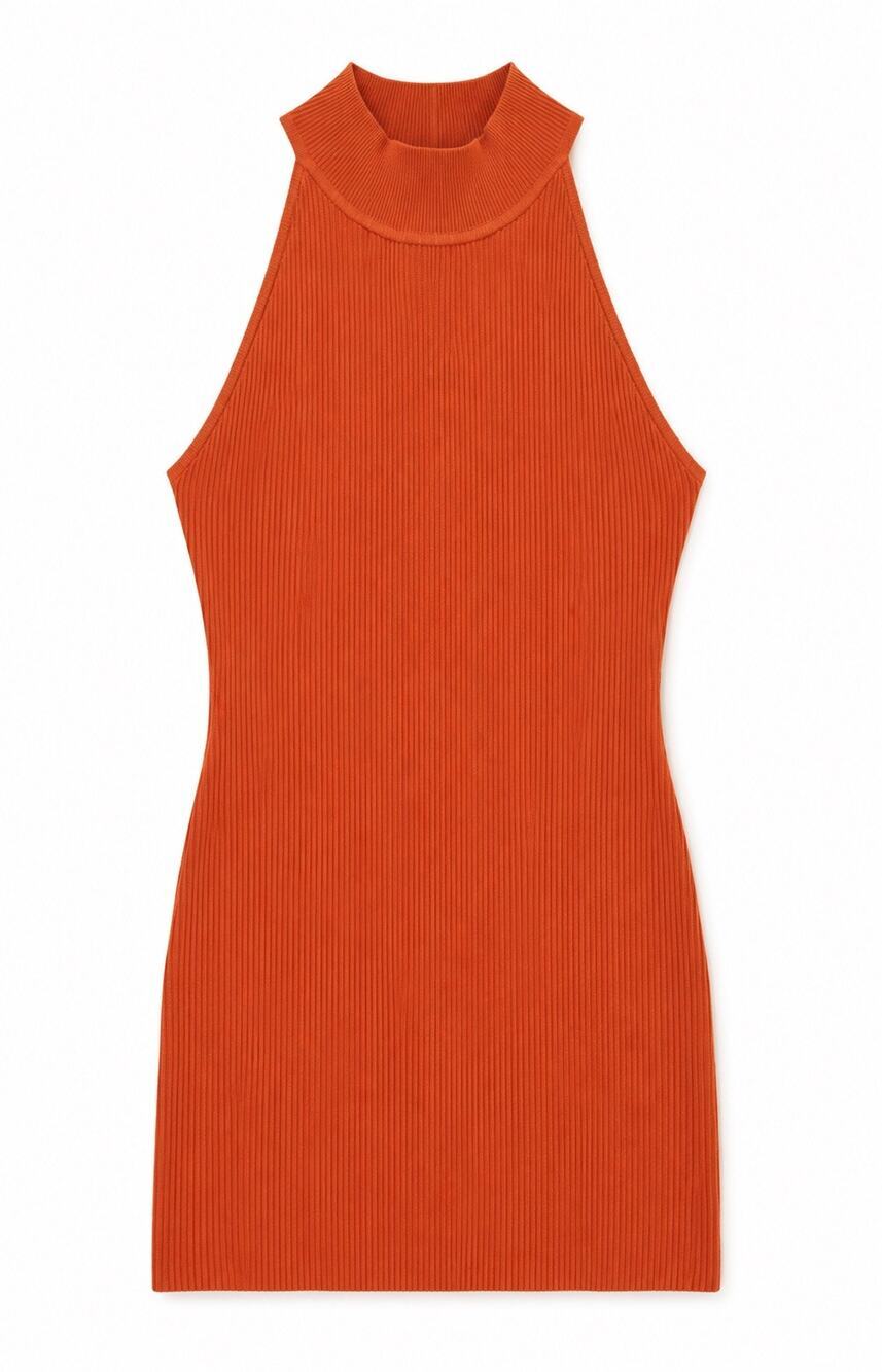 Aritzia Babaton Sculpt Knit Halter Mini Dress XS Flambeau Red Orange Bodycon